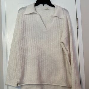 JODIFL Cream V-Neck Sweater for Women